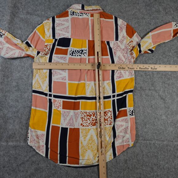 The Odells Top Womens Extra Small Lisse Blouse Button Front Geometric Anthro - Picture 6 of 9
